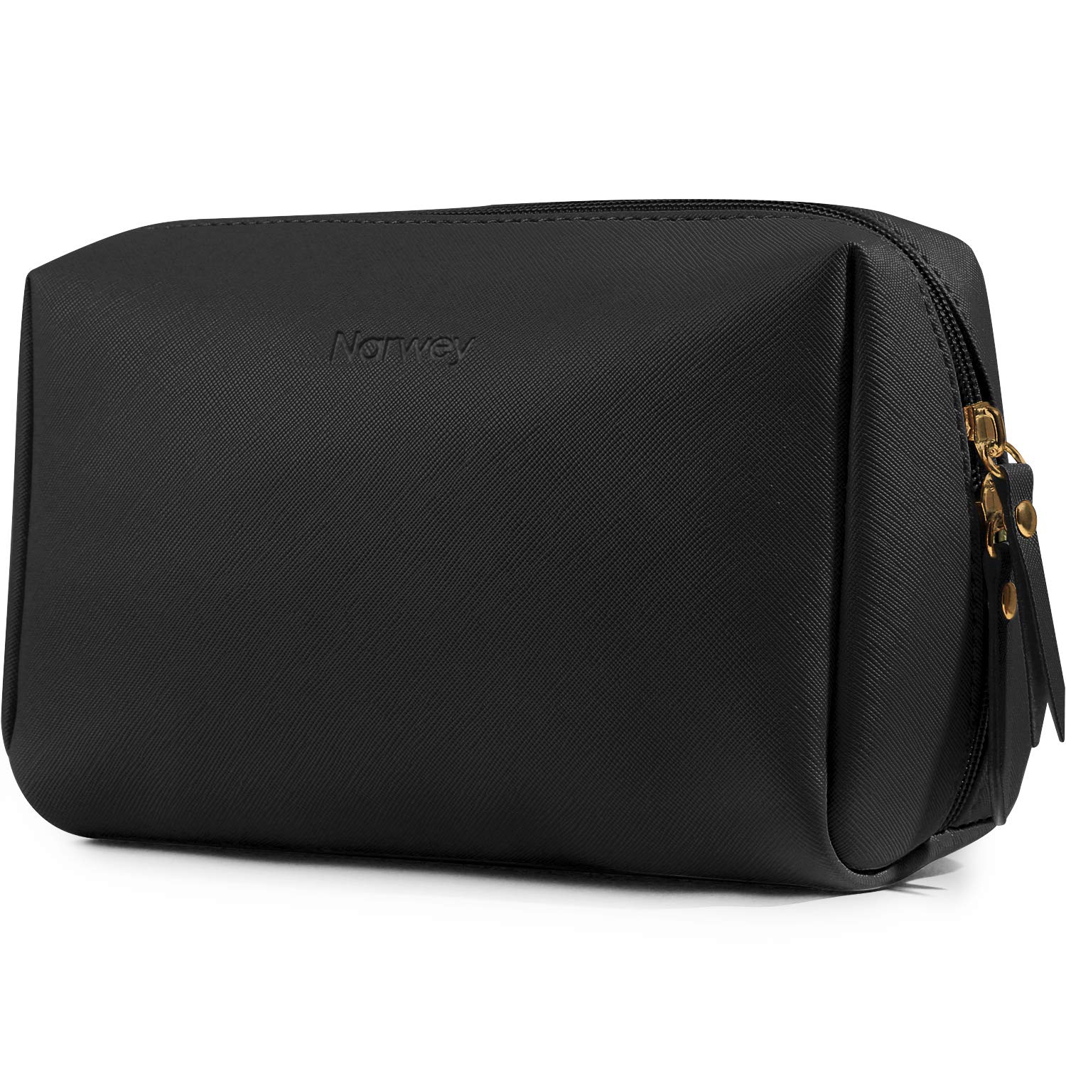 Narwey Trousse maquillage PU noir grand extérieur, pratique pour le voyage et le rangement.