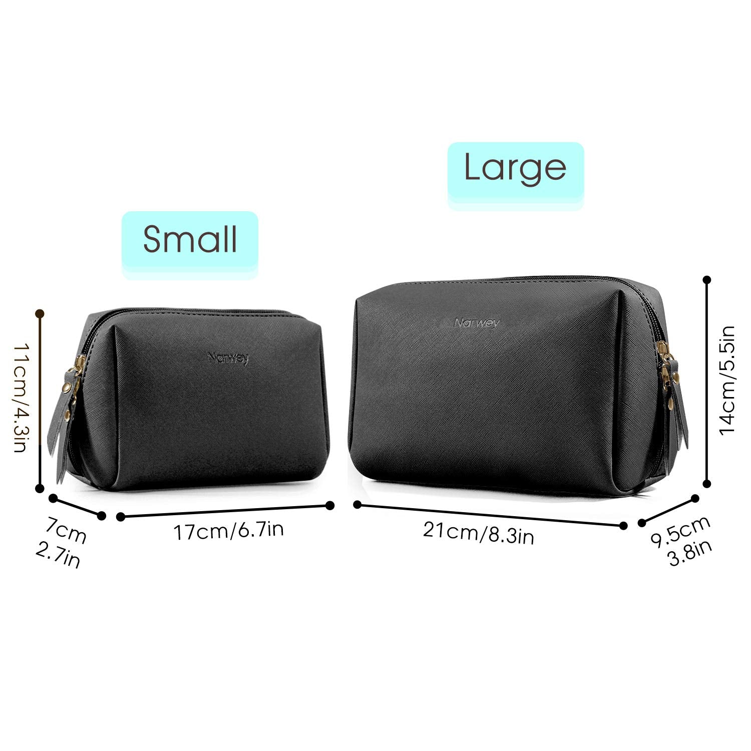 Narwey Trousse maquillage PU noir intérieur avec poches, organisation facile.