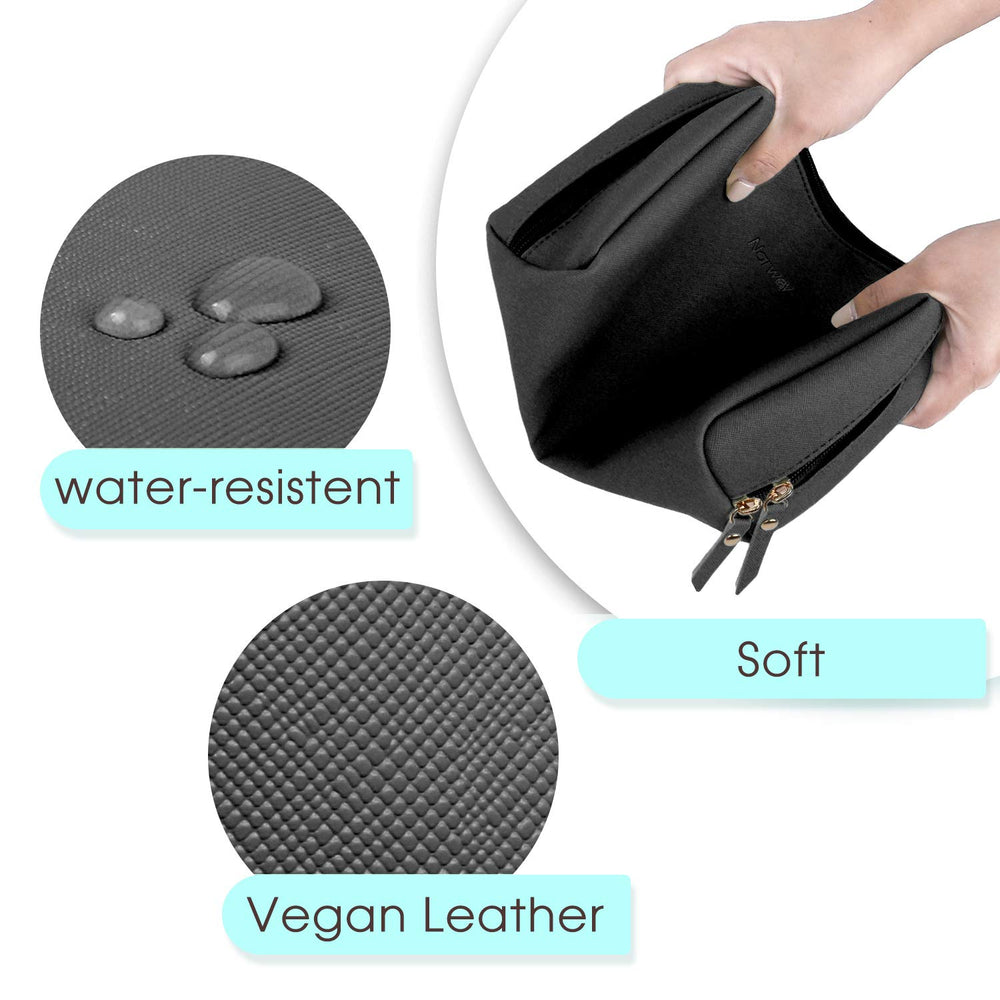 Narwey Trousse maquillage PU noir utilisation polyvalente, rangement accessoires.
