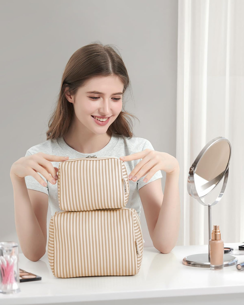 Poche droite Narwey rayée brun pour miroir et petits outils