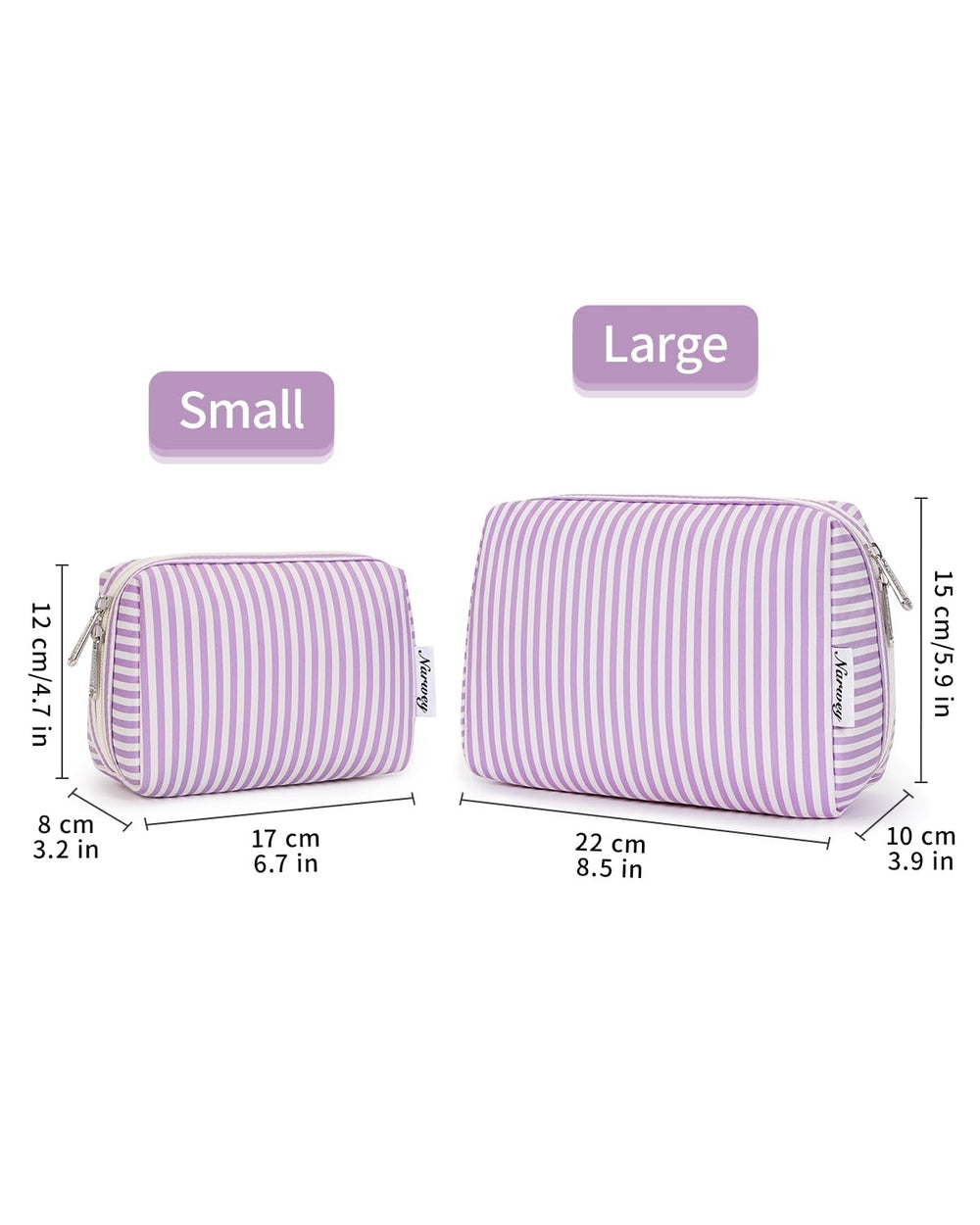 Narwey trousse maquillage rayures violet — cadeau idéal pour femmes et filles.