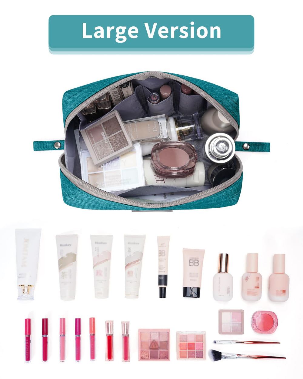 Narwey trousse bleu-vert ouverture détaillée pour organiser rapidement vos produits
