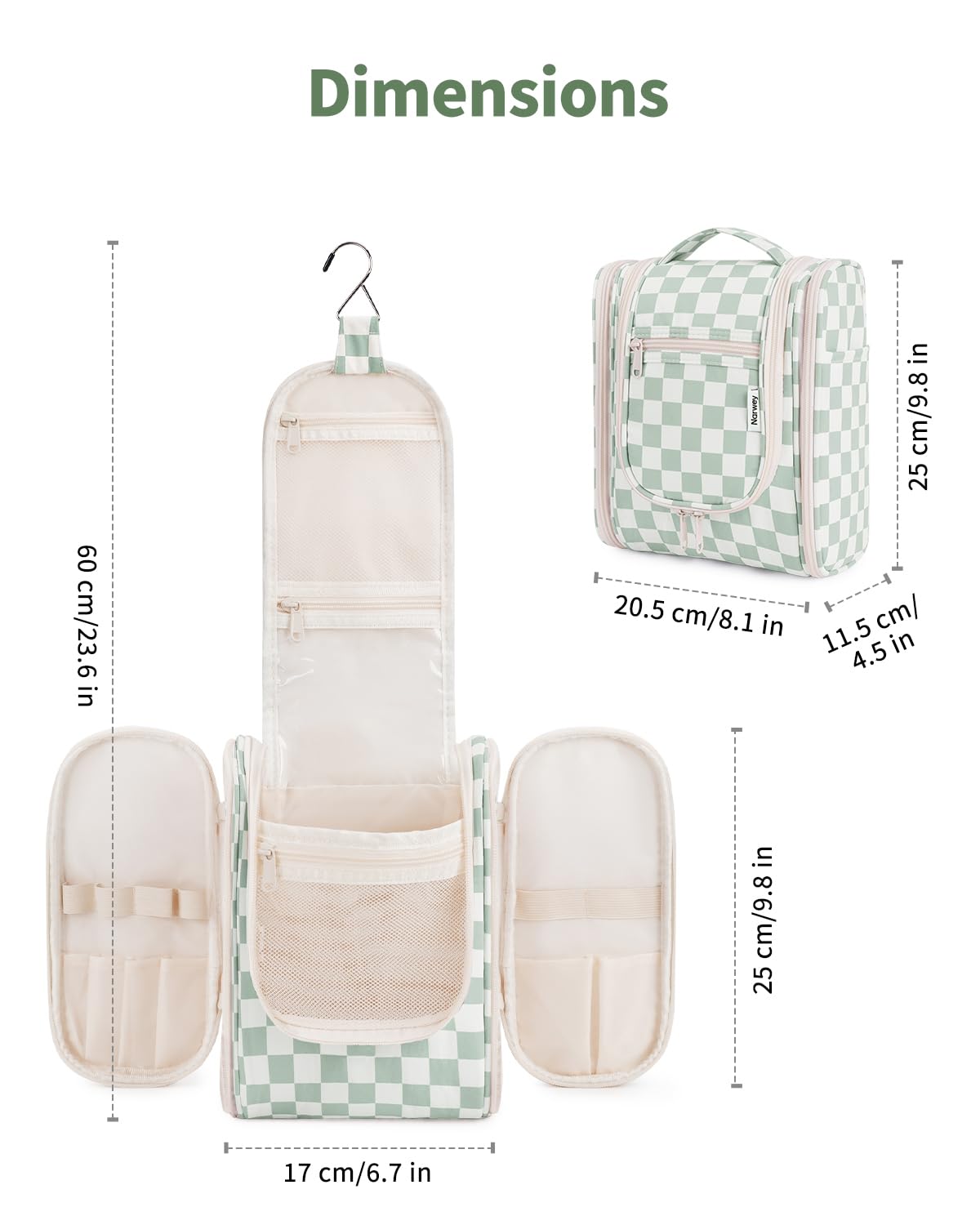 Narwey trousse à carreaux vert menthe design leger pour voyager leger