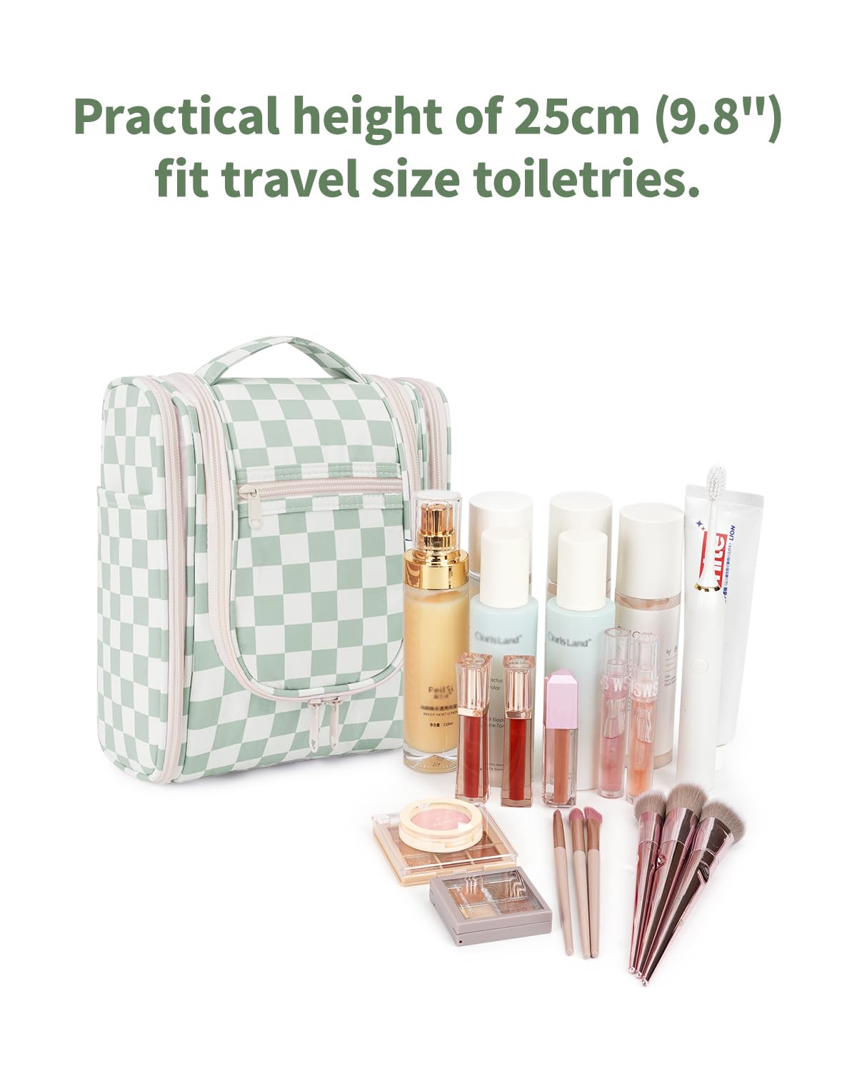 Narwey trousse à carreaux vert menthe 4 poches zippees internes externes