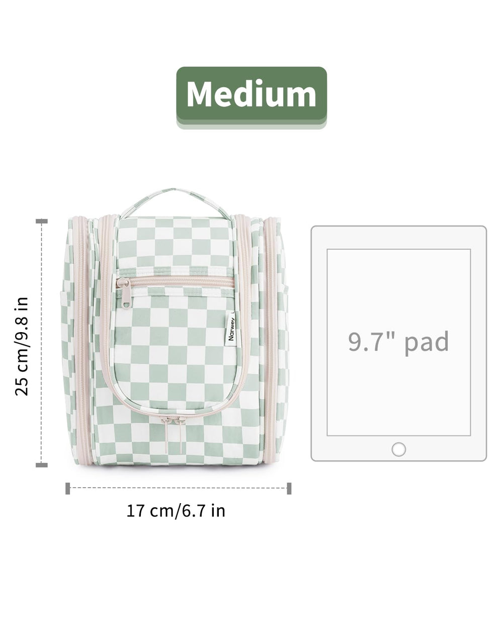 Narwey trousse à carreaux vert menthe tissu impermable et fermetures fiables