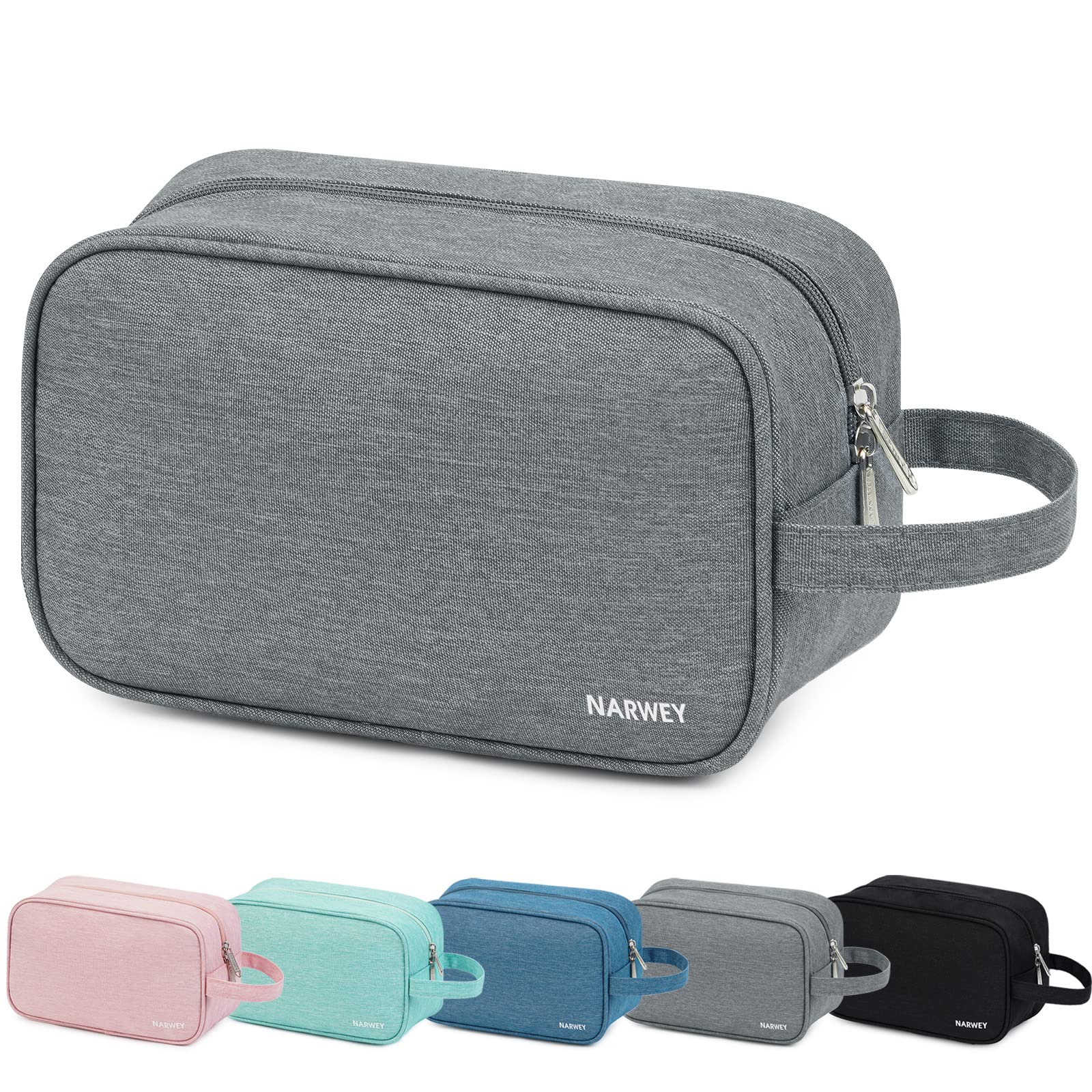Trousse Narwey gris vue de face, grande capacité pour soins et cosmétiques.