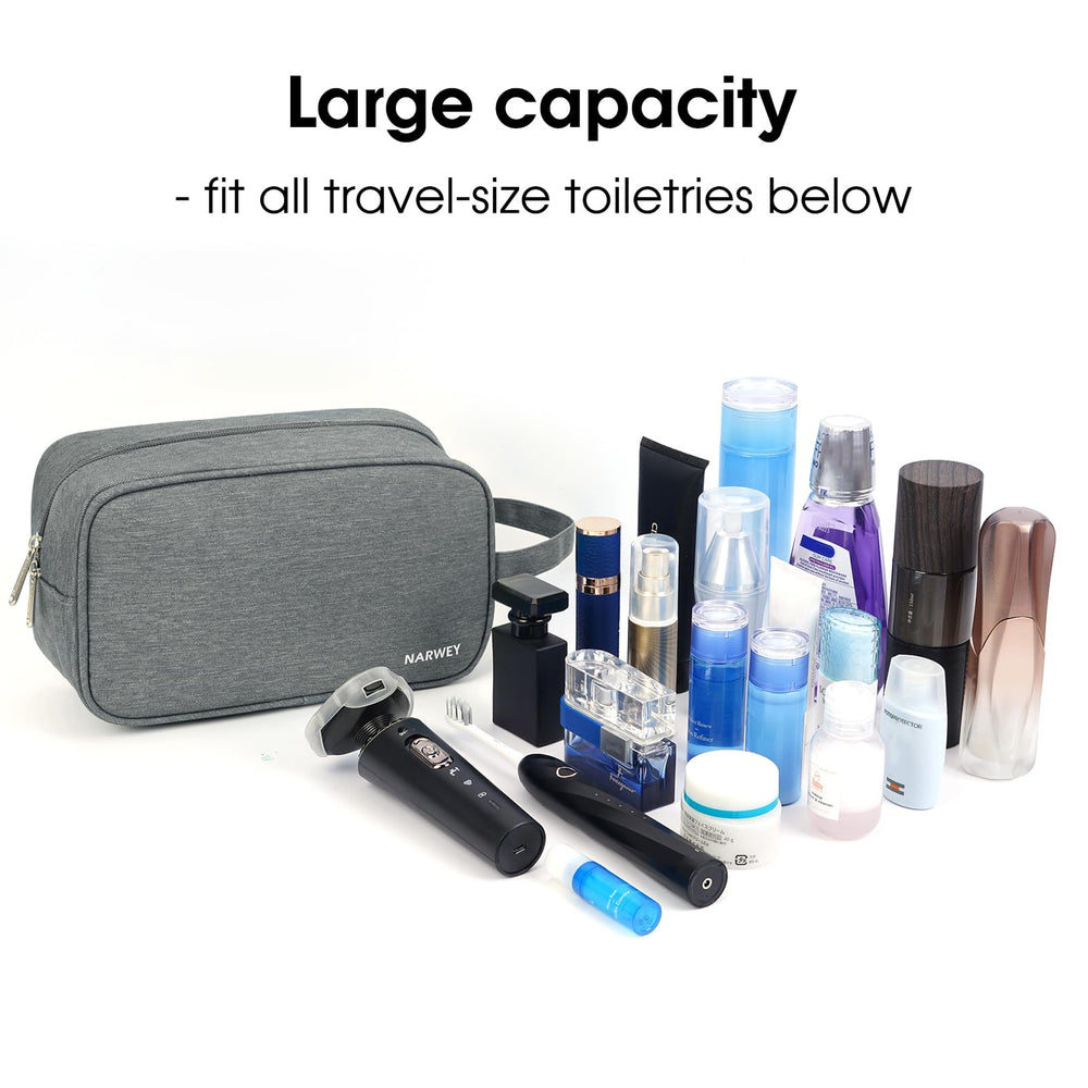 Ouverture large et forme rectangulaire permettant à la trousse Narwey gris de se tenir seule.