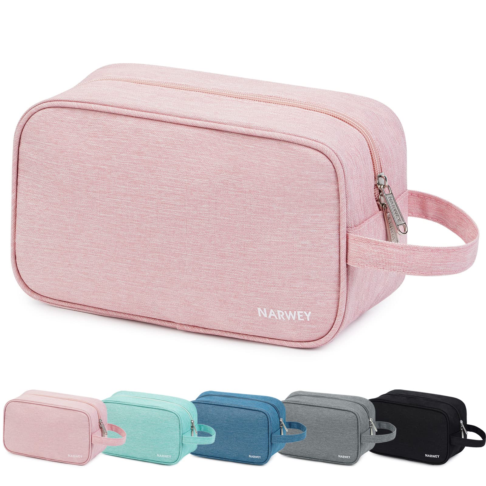 Narwey trousse de toilette rose vue de face, grande capacité pour voyager.