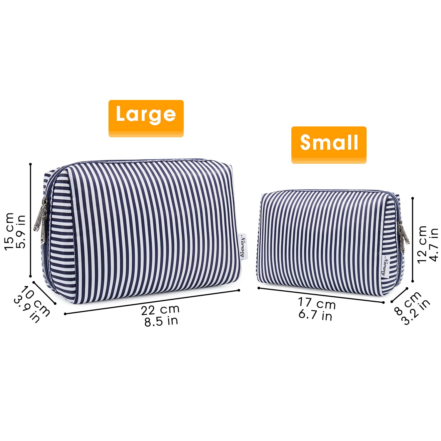 Narwey sac maquillage voyage bleu rayé, polyvalence utile pour soins ou câbles.