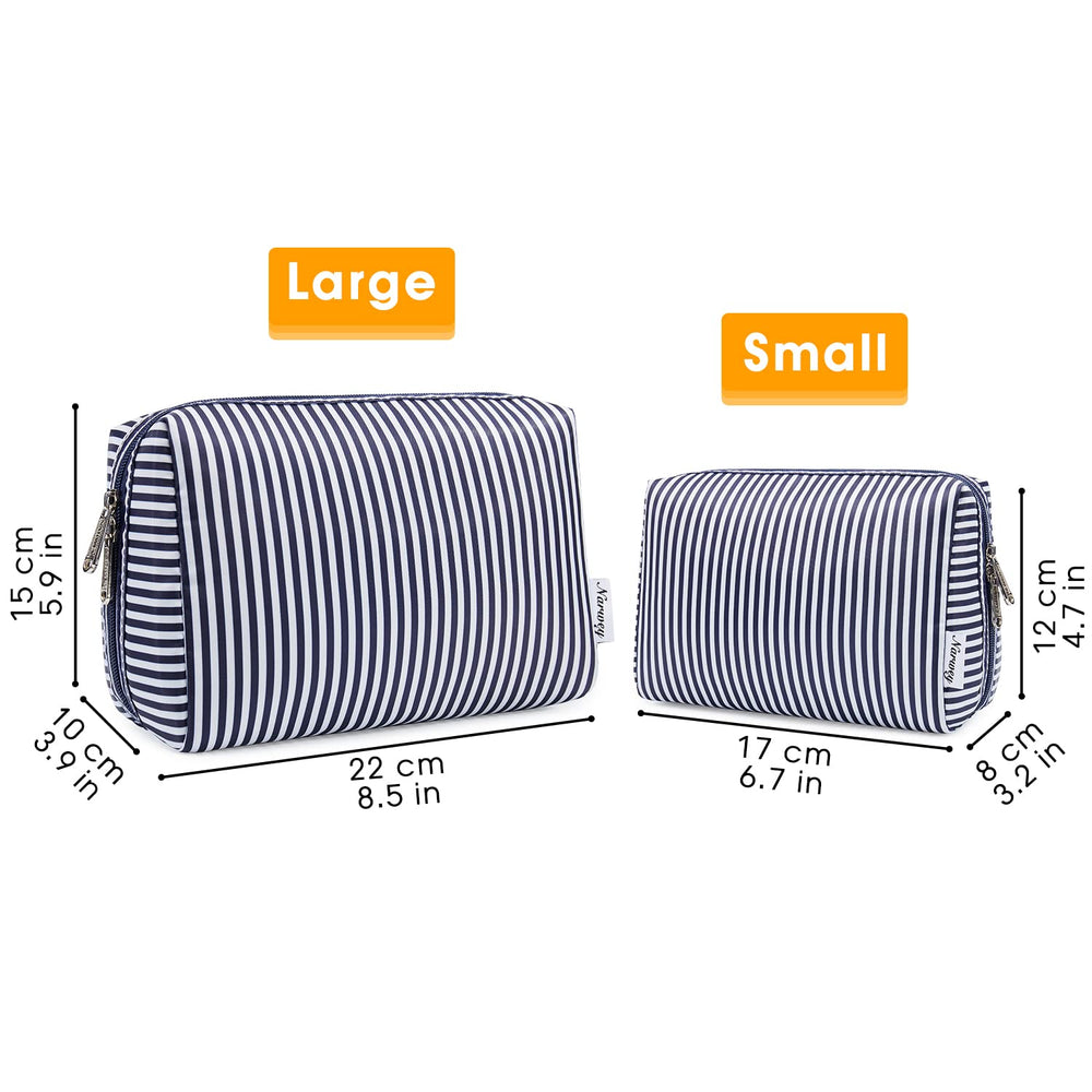 Narwey sac maquillage voyage bleu rayé, polyvalence utile pour soins ou câbles.