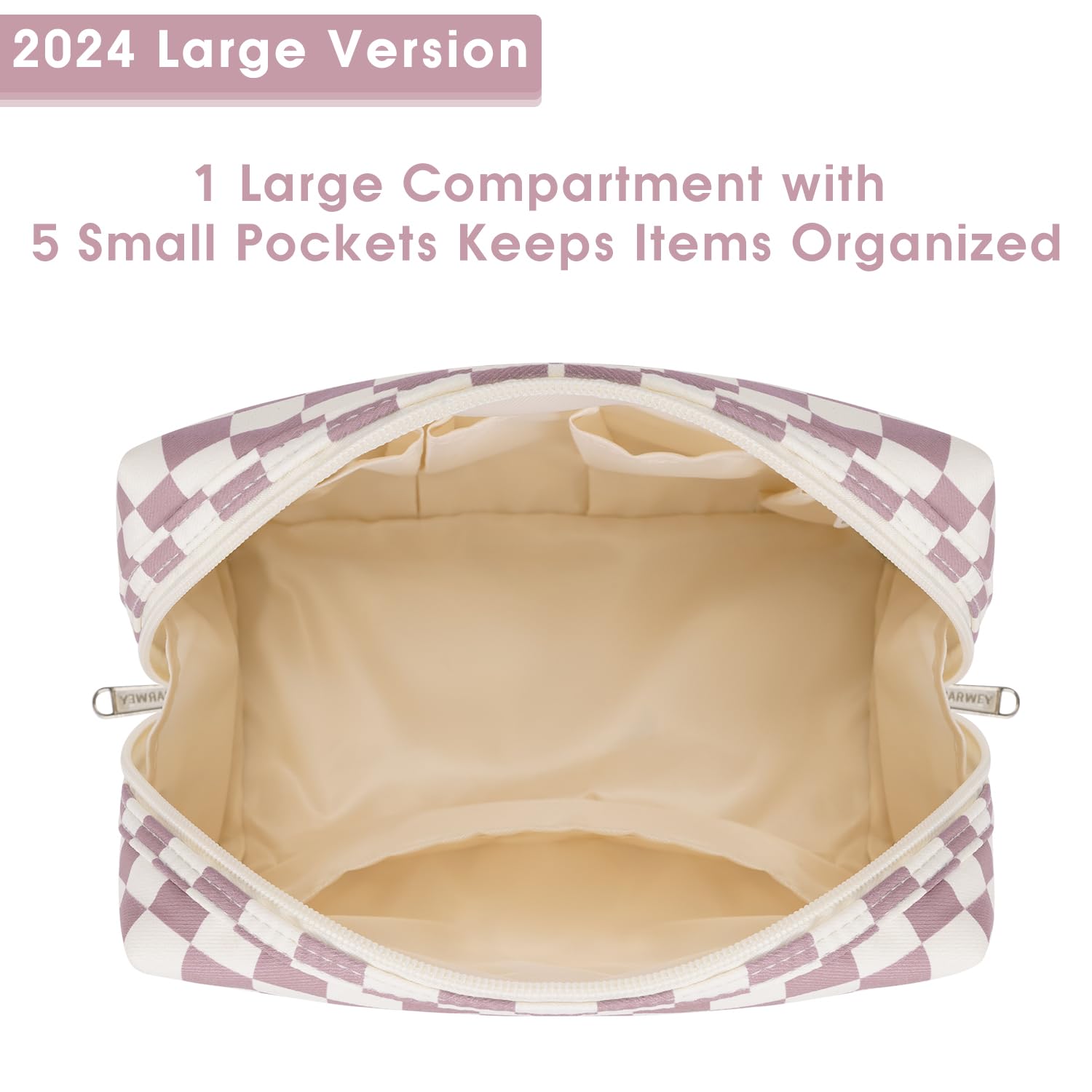 Utilisation polyvalente Narwey pochette carreaux rose, idéale pour maquillage et petites fournitures