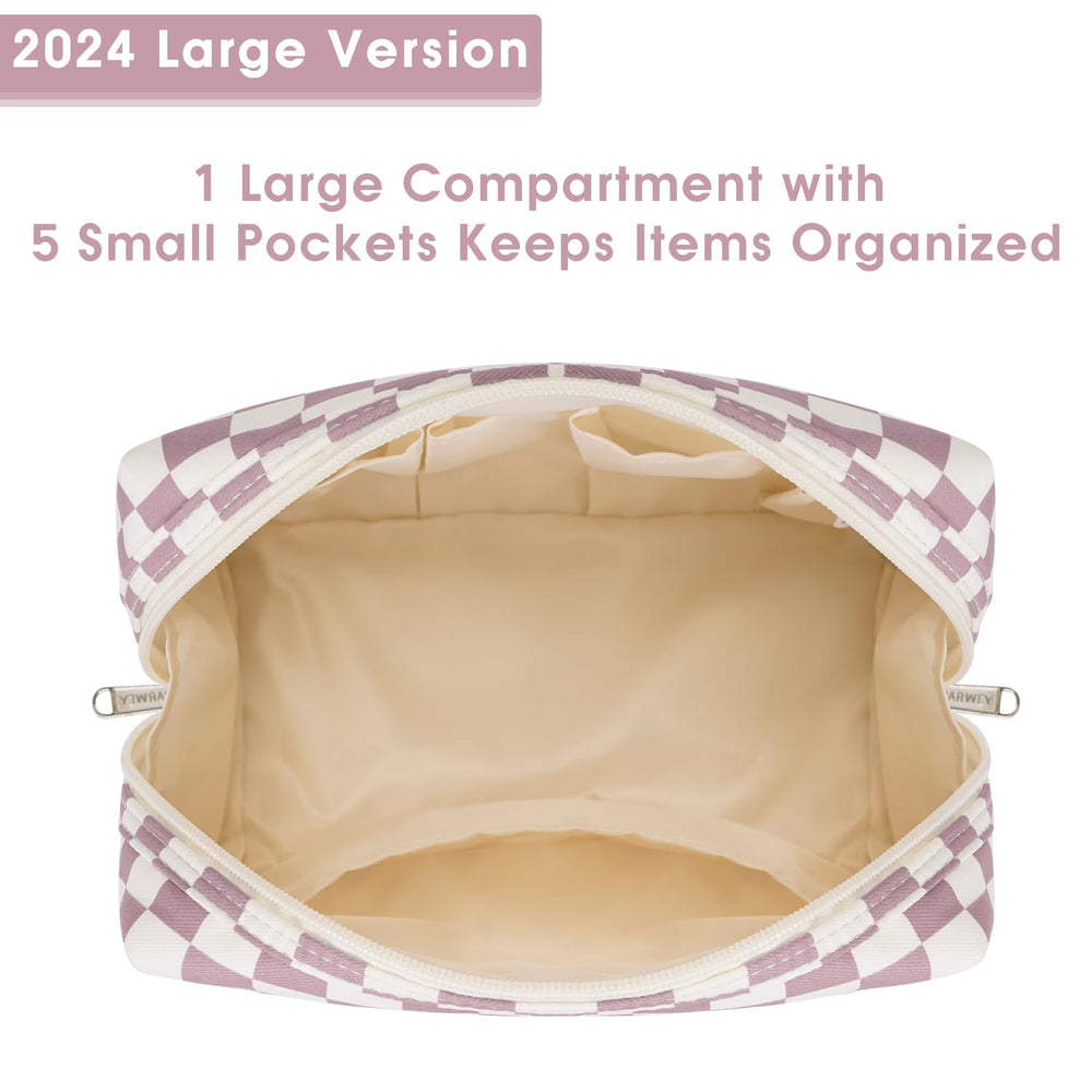 Utilisation polyvalente Narwey pochette carreaux rose, idéale pour maquillage et petites fournitures