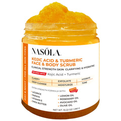 Nasola gommage Kojic Acid Turmeric pour le visage, texture exfoliante douce et teint plus uniforme.