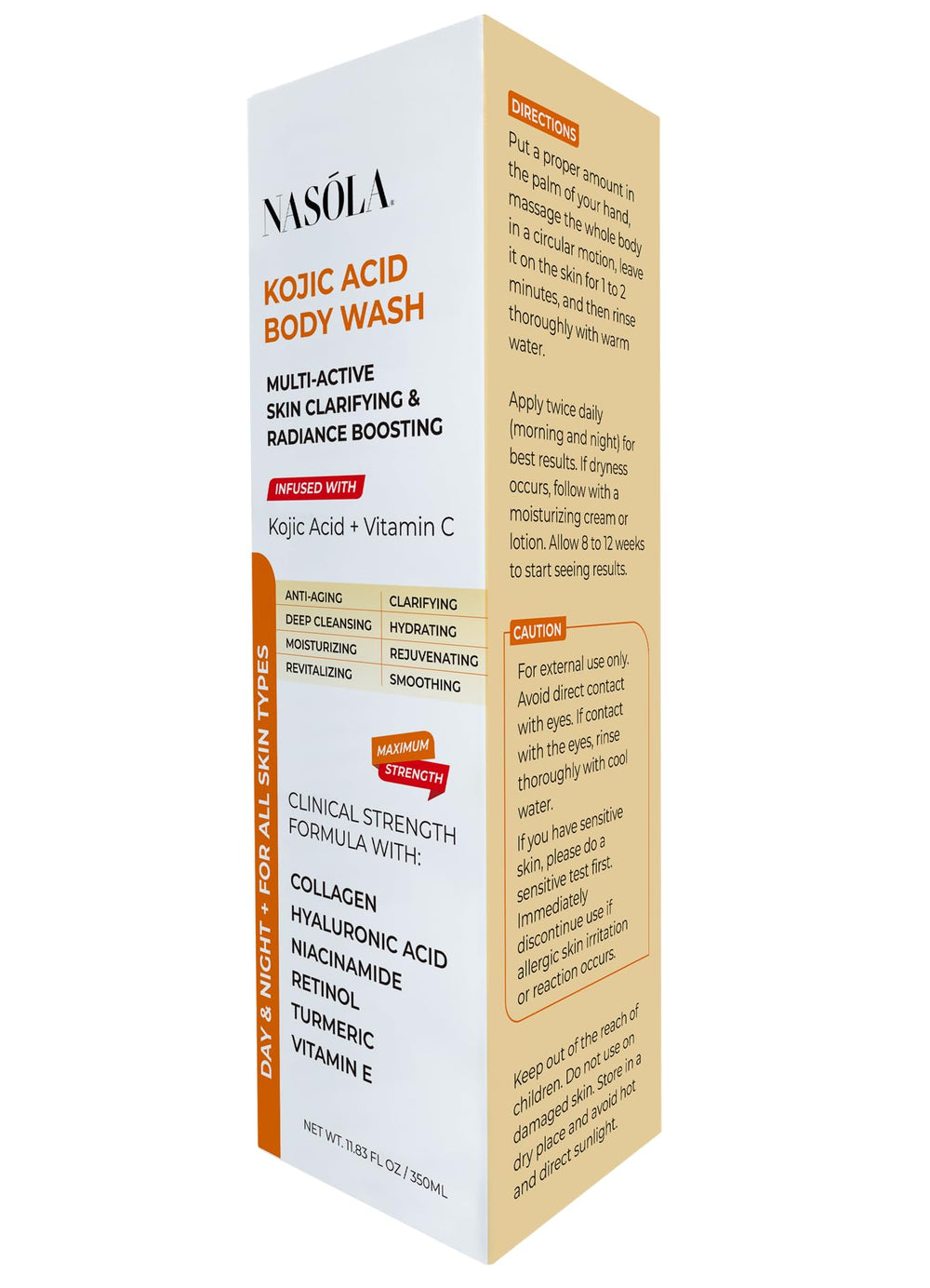 Nasola Kojic Acid Body Wash, formule naturelle et douce.
