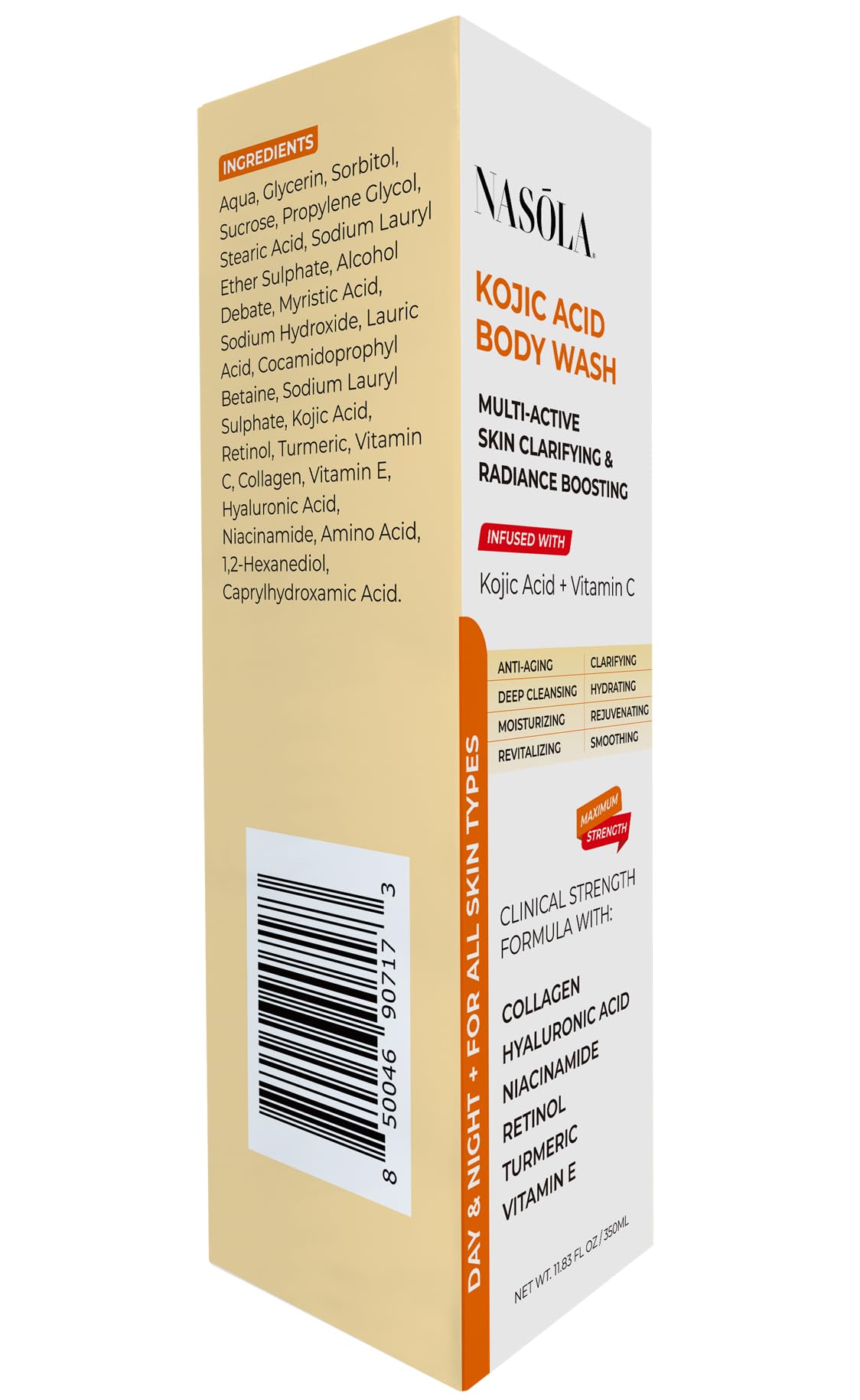 Nasola Kojic Acid Body Wash, éclat potentiel pour la peau après lavage.