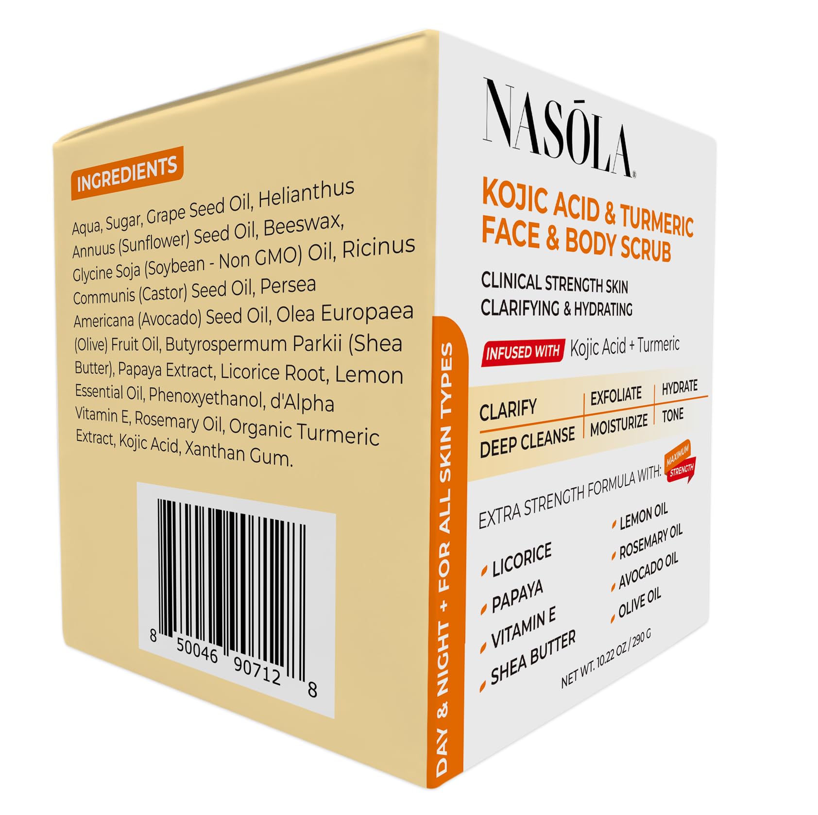 Nasola texture exfoliante corps — peau satinée après utilisation.