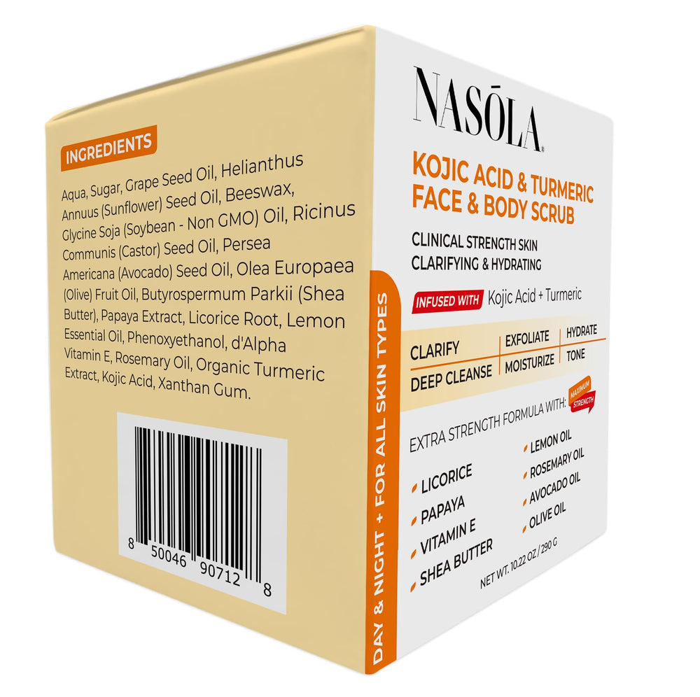 Nasola texture exfoliante corps — peau satinée après utilisation.