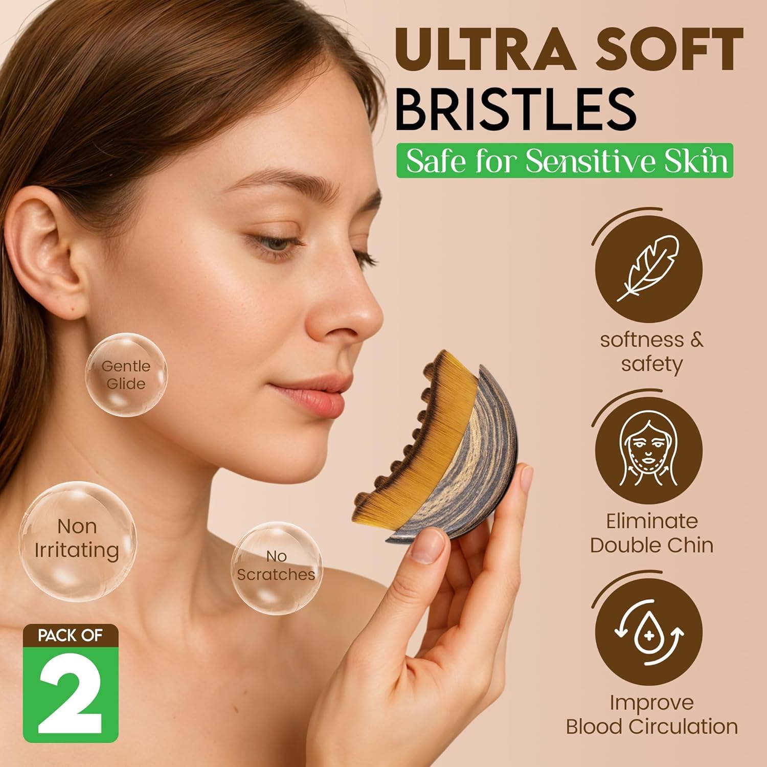 Brosse contour lymphatique Nasteck, contour de la mâchoire pour un profil plus net.