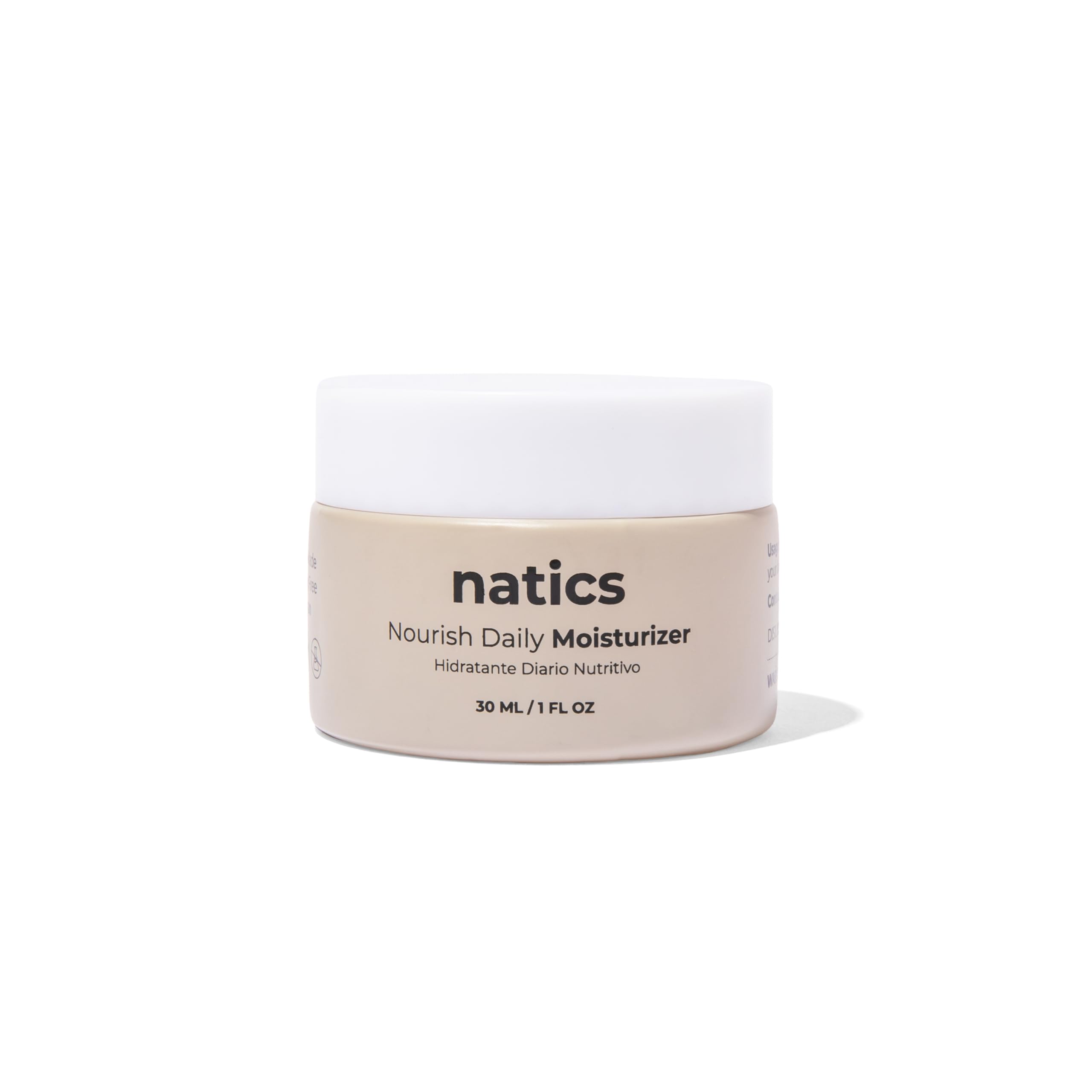 Natics Hydratant Quotidien Visage dans un bocal en verre, hydratation légère et durable.
