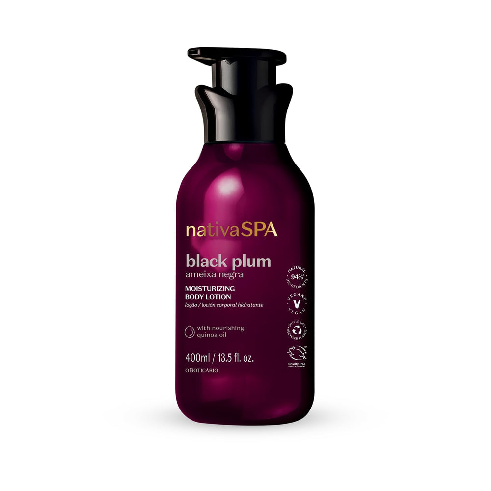 Nativa Spa, bouteille prune noire, parfum exotique durable sur la peau