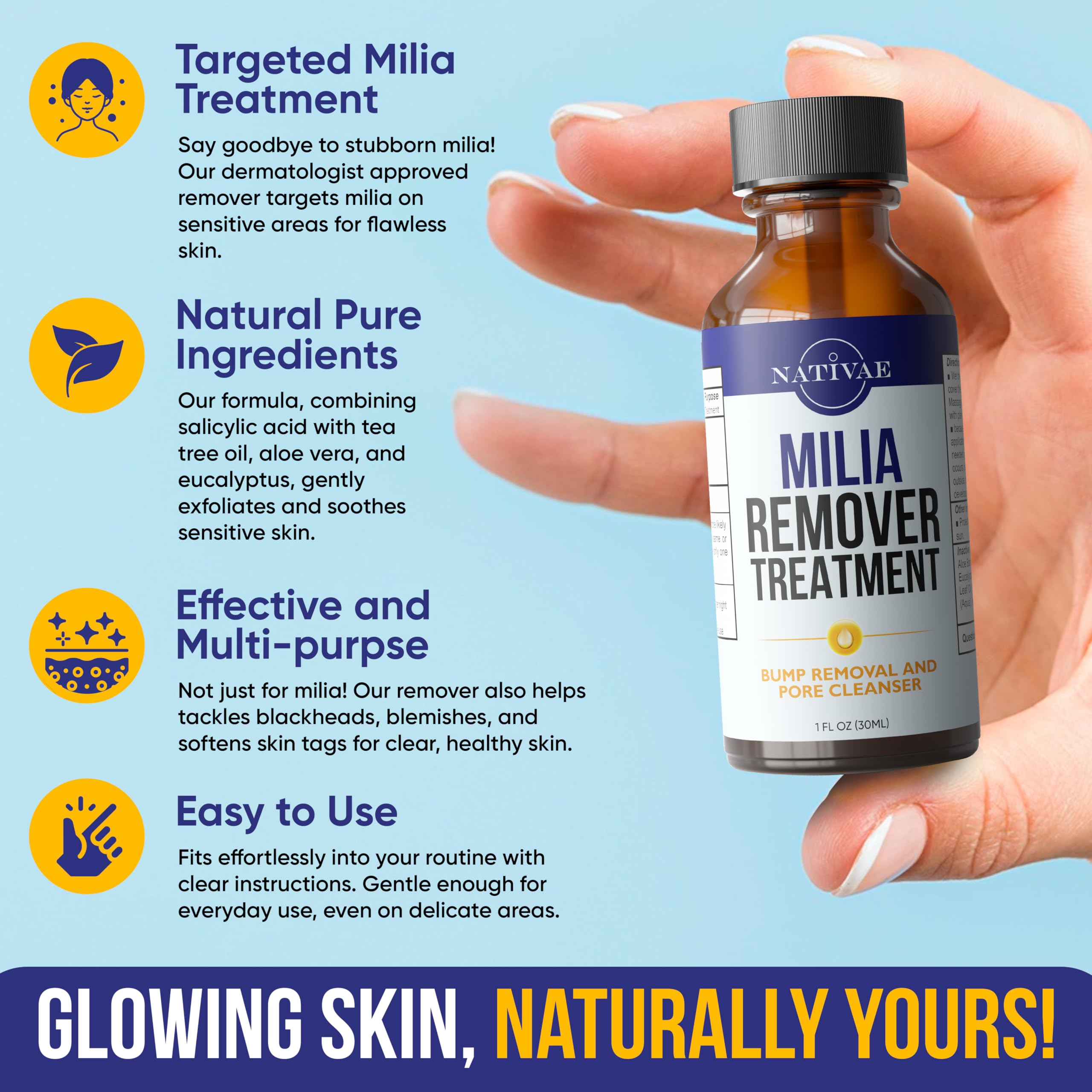 Nativae Milia Remover usage step-by-step demonstrates easy daily routine.