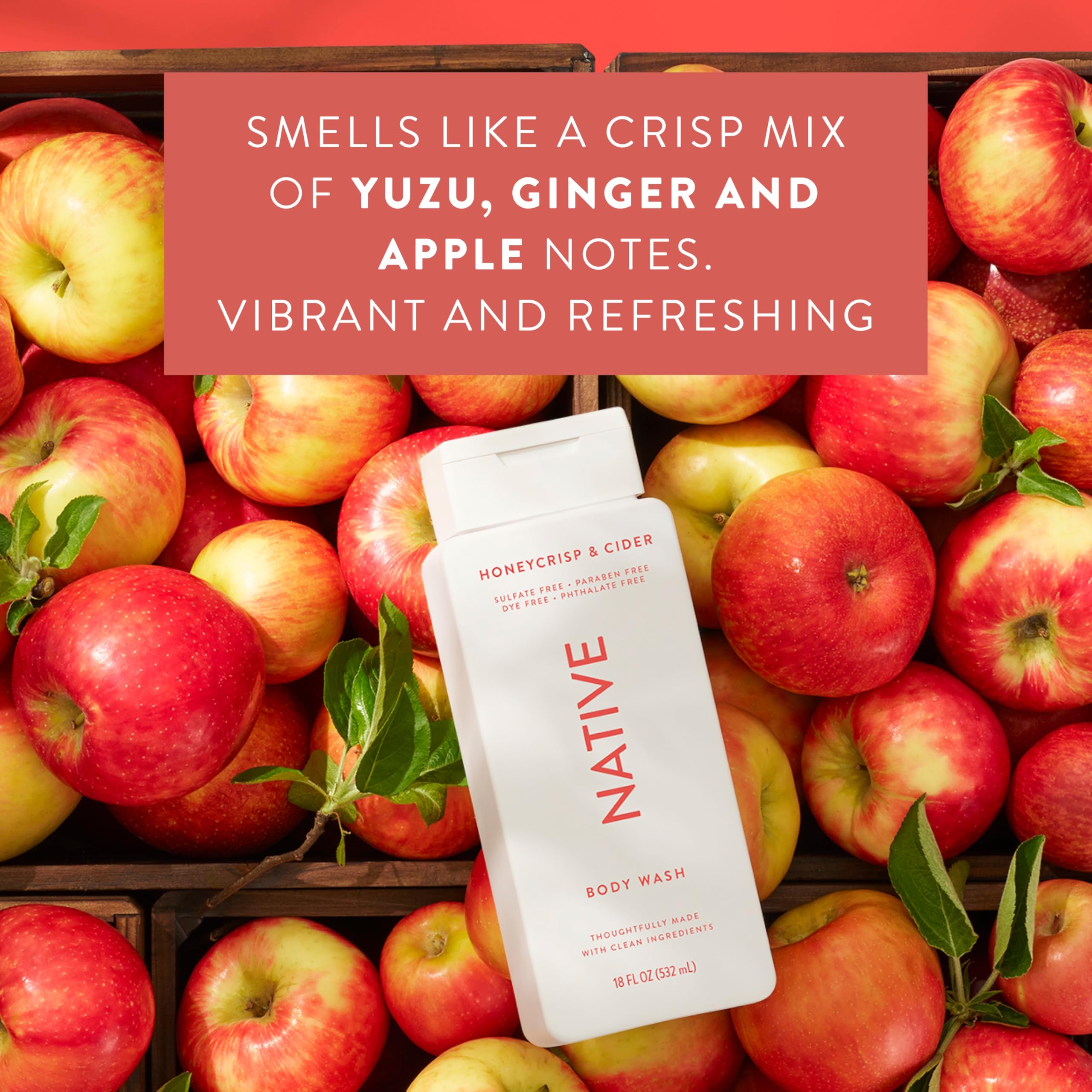 Ambiance douche Native Honey Crisp & Cider, parfum stimulant le rituel quotidien.
