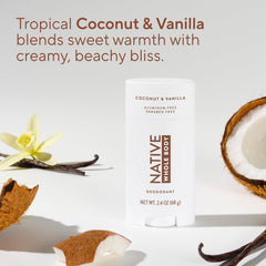 Native baton-deodorant-coco-vanille application sur peau sans résidu.