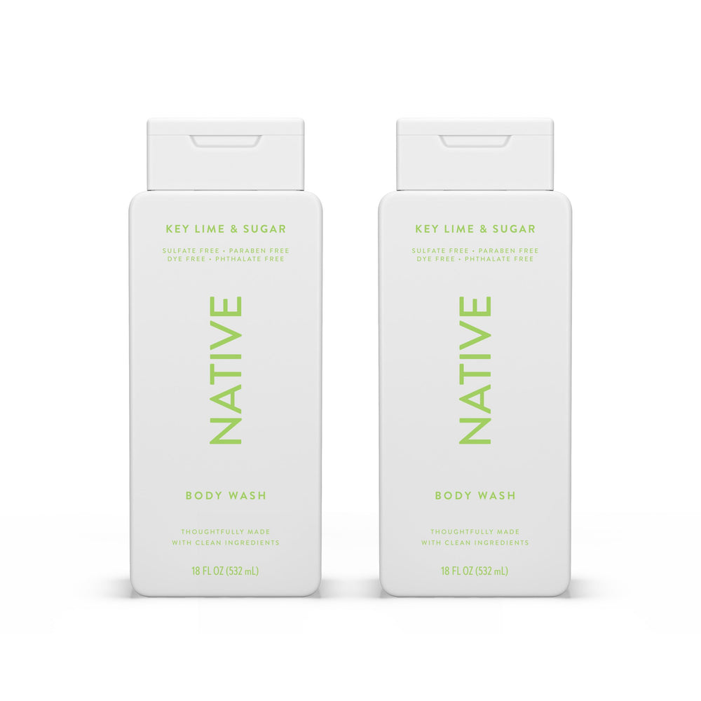 Native Body Wash : bouteille versant, rafraîchissant sans sulfates.