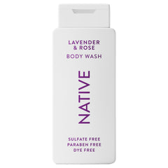Gel douche Native lavande et rose en flacon, hydratation douce.