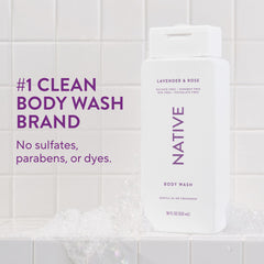 Texture mousse Native gel douche lavande et rose, peau hydratée.