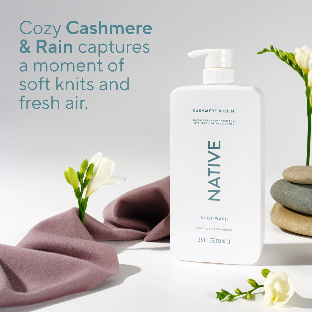 Native Cashmere et Rain – étiquette sans sulfates, formule plus propre.