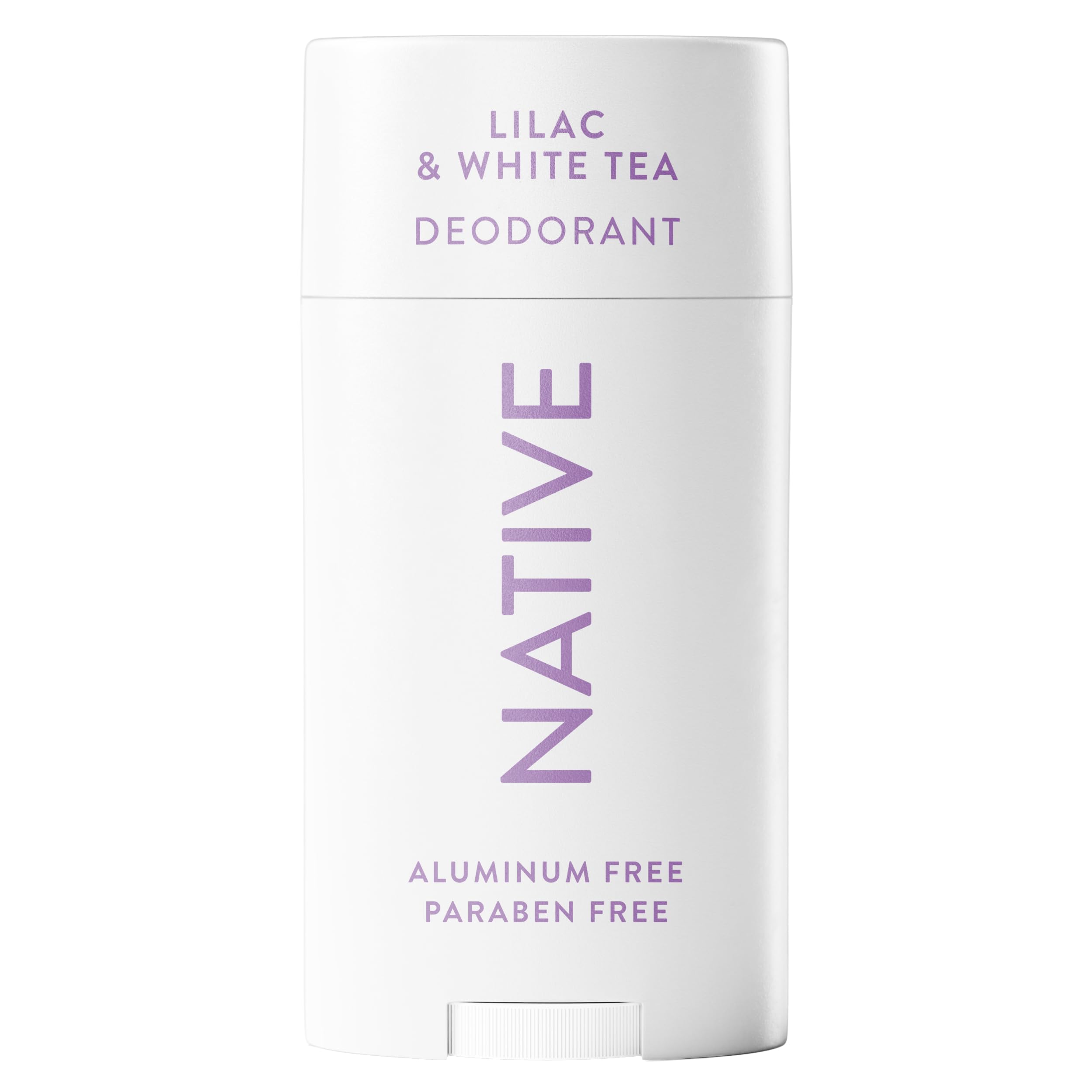 Native déodorant sans aluminium, bouteille lilas-thé blanc, fraîcheur potentielle jusqu'à 72 heures.