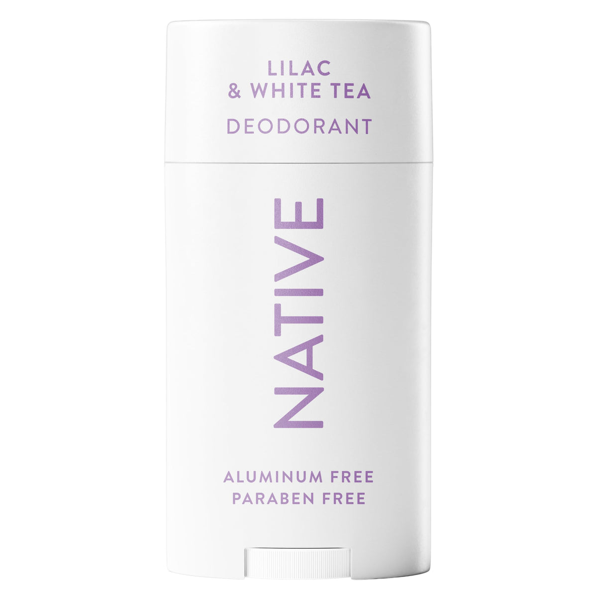 Native déodorant sans aluminium, bouteille lilas-thé blanc, fraîcheur potentielle jusqu'à 72 heures.