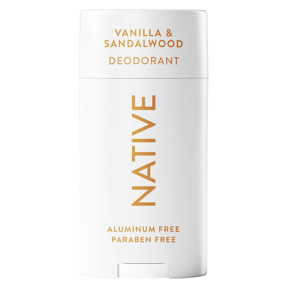 Native Déodorant Vanille et Santal, emballage compact prêt à l'emploi.