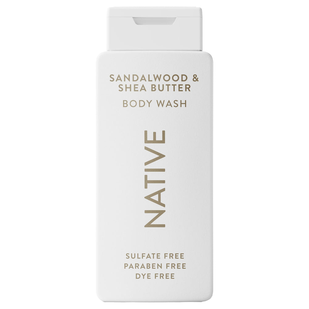 Bouteille Native-Douche avec parfum santal et karité pour une hydratation légère.