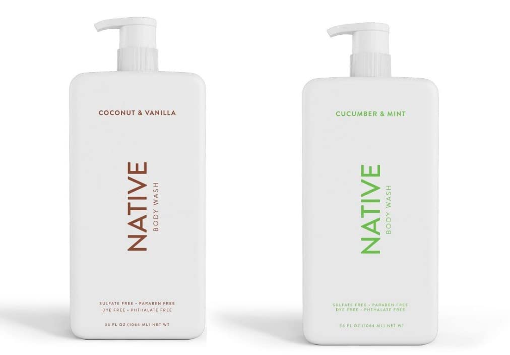Native douche corporelle Coco Vanille, bouteille-pompe, parfum enveloppant pour une douche nourrissante.