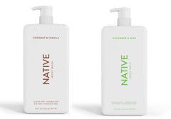 Native douche corporelle Coco Vanille, bouteille-pompe, parfum enveloppant pour une douche nourrissante.