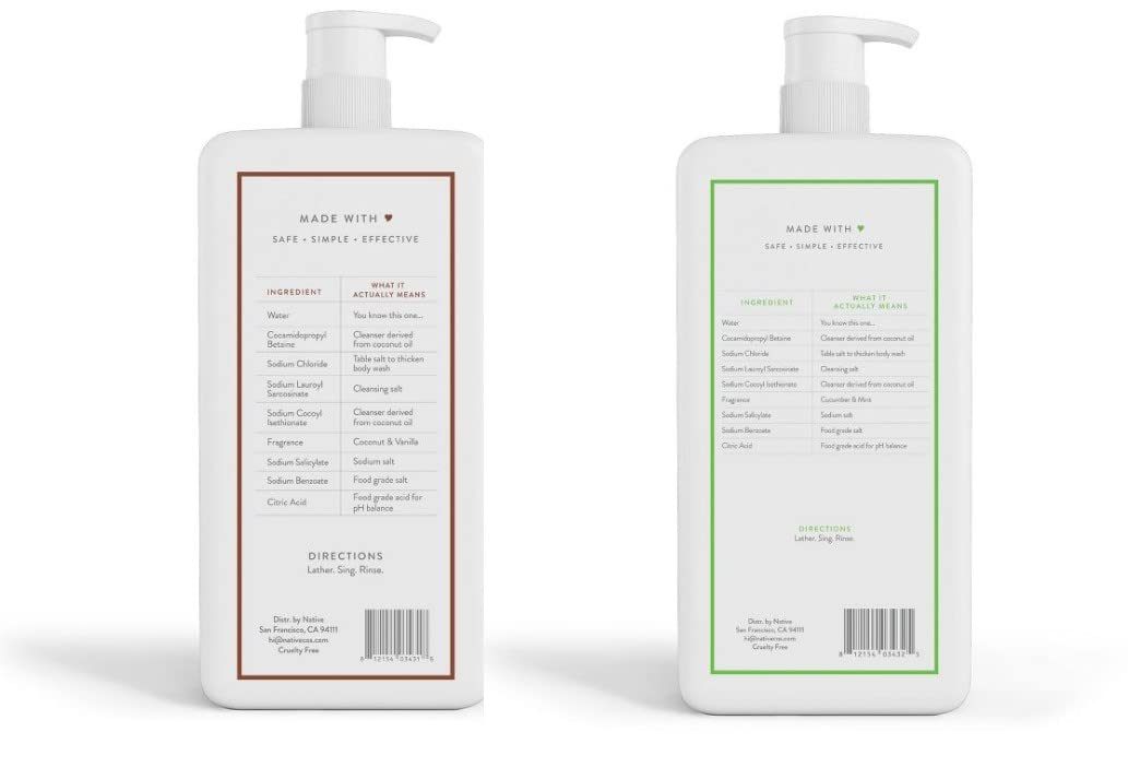 Native douche corporelle Concombre Menthe, bouteille-pompe, fraîcheur vivifiante pour la peau.