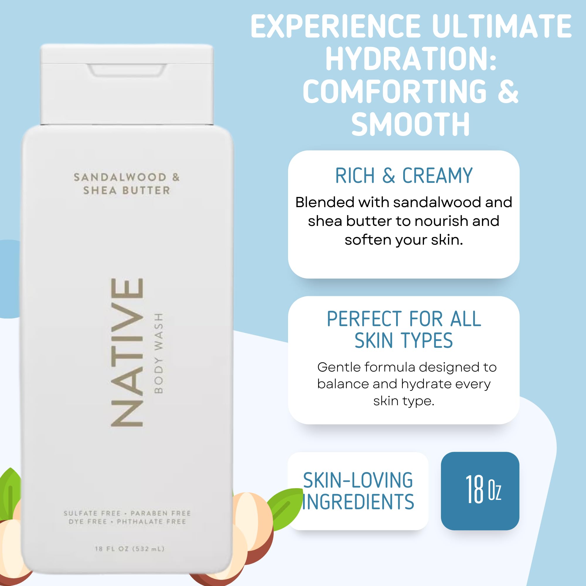 Native Gel Douche Sel de Mer et Cèdre, gros plan sur la mousse riche et durable.