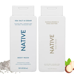 Native Gel Douche pack Sel de Mer et Cèdre, bouteille prête pour une expérience rafraîchissante.