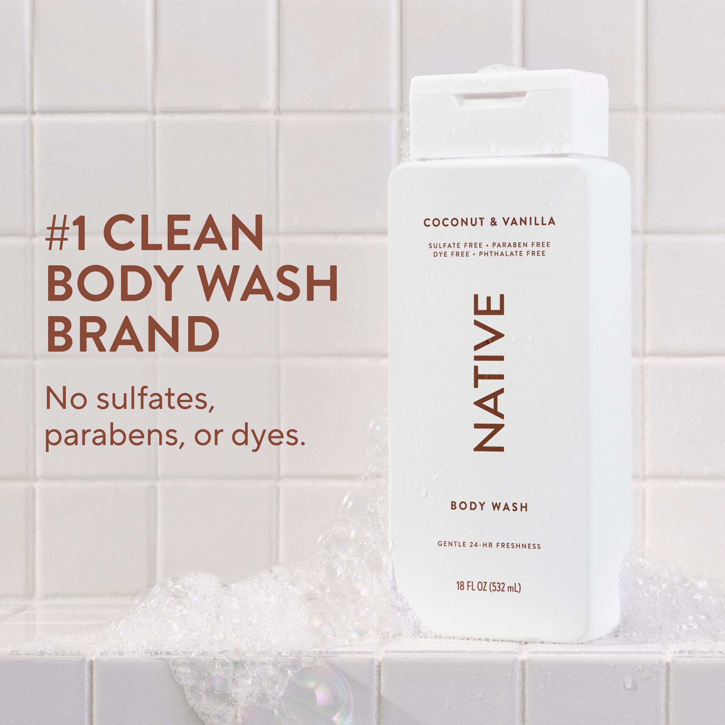 Native Gel Douche: mousse onctueuse, texture luxueuse pour un moment douche apaisant.