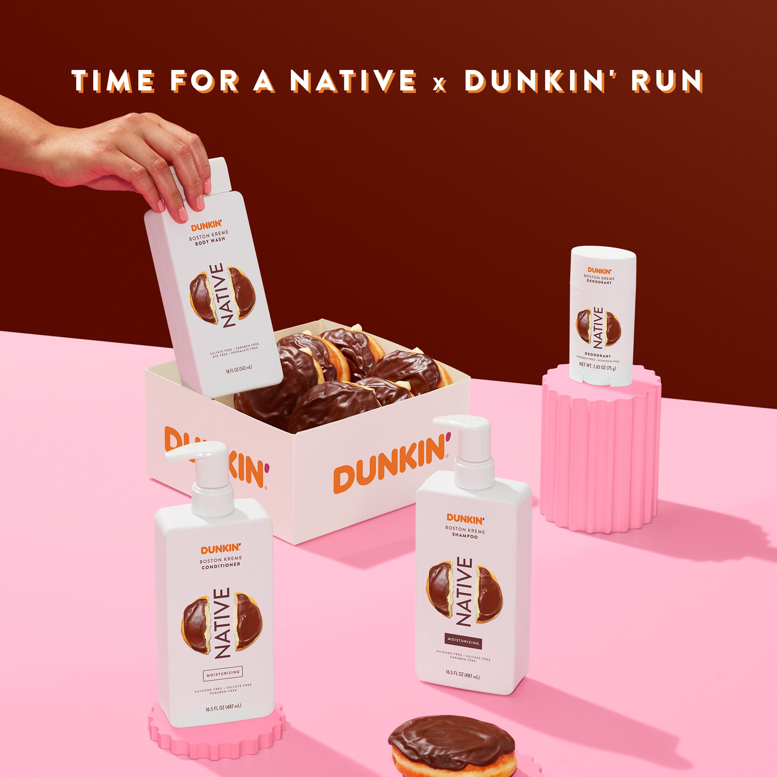 Native Body Wash – emballage avec logo Dunkin et expérience sensorielle.