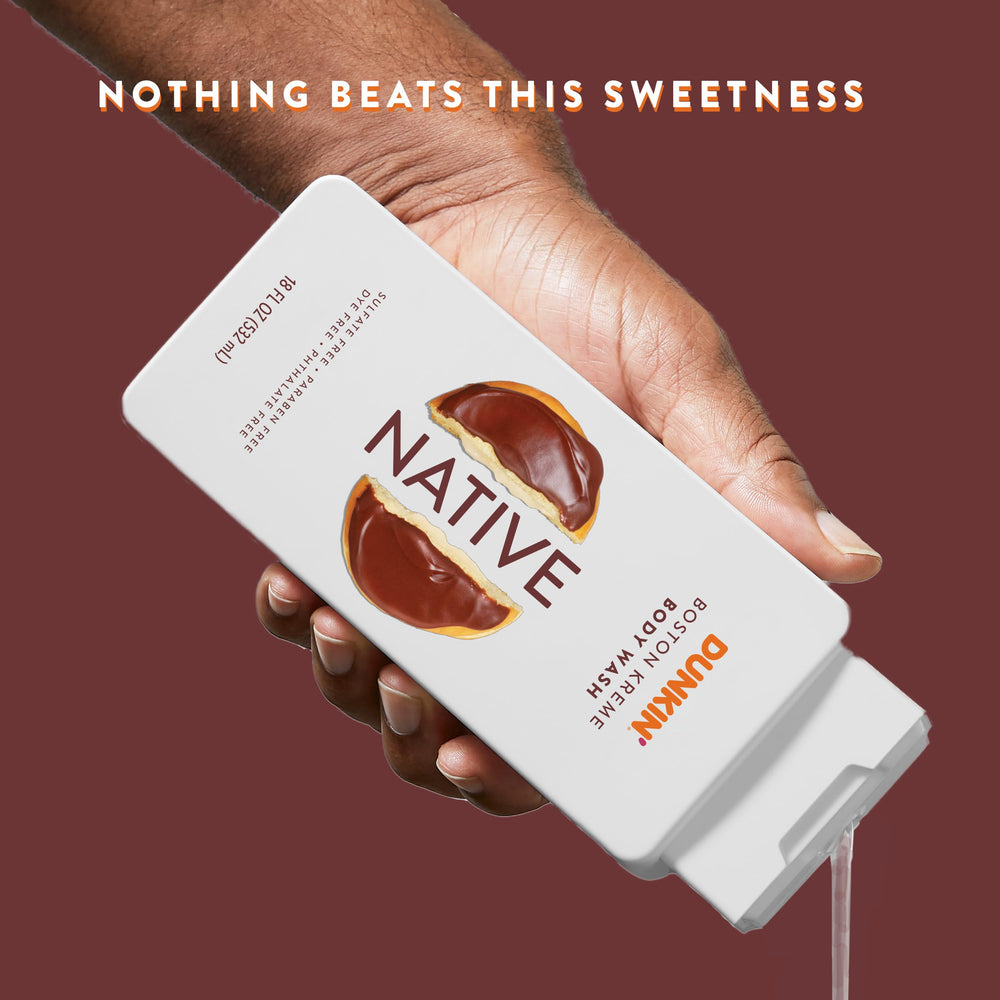 Native Body Wash Dunkin Boston Creme – étiquette colorée évoquant le parfum gourmand.