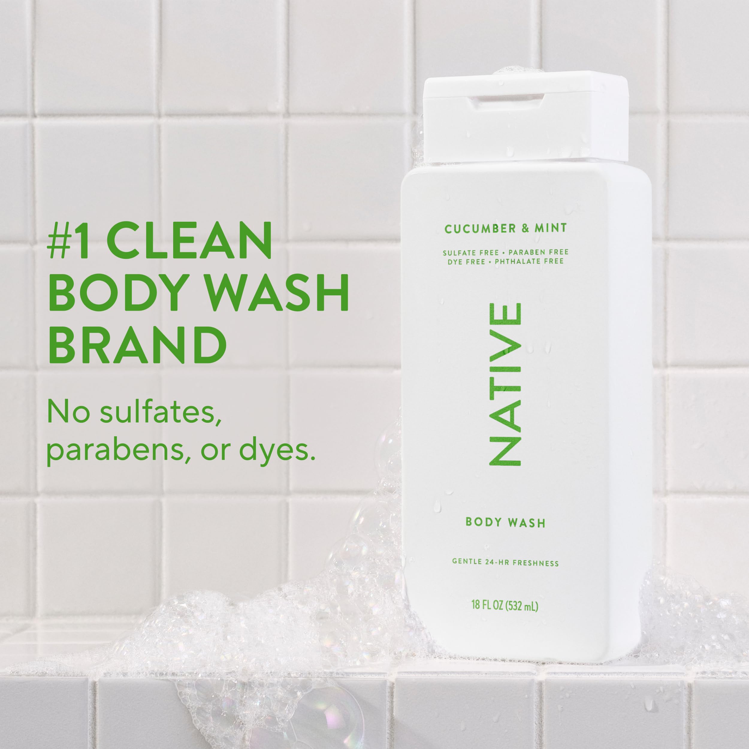 Native Gel Douche Concombre Menthe, mousse riche pour une douceur renouvelée.