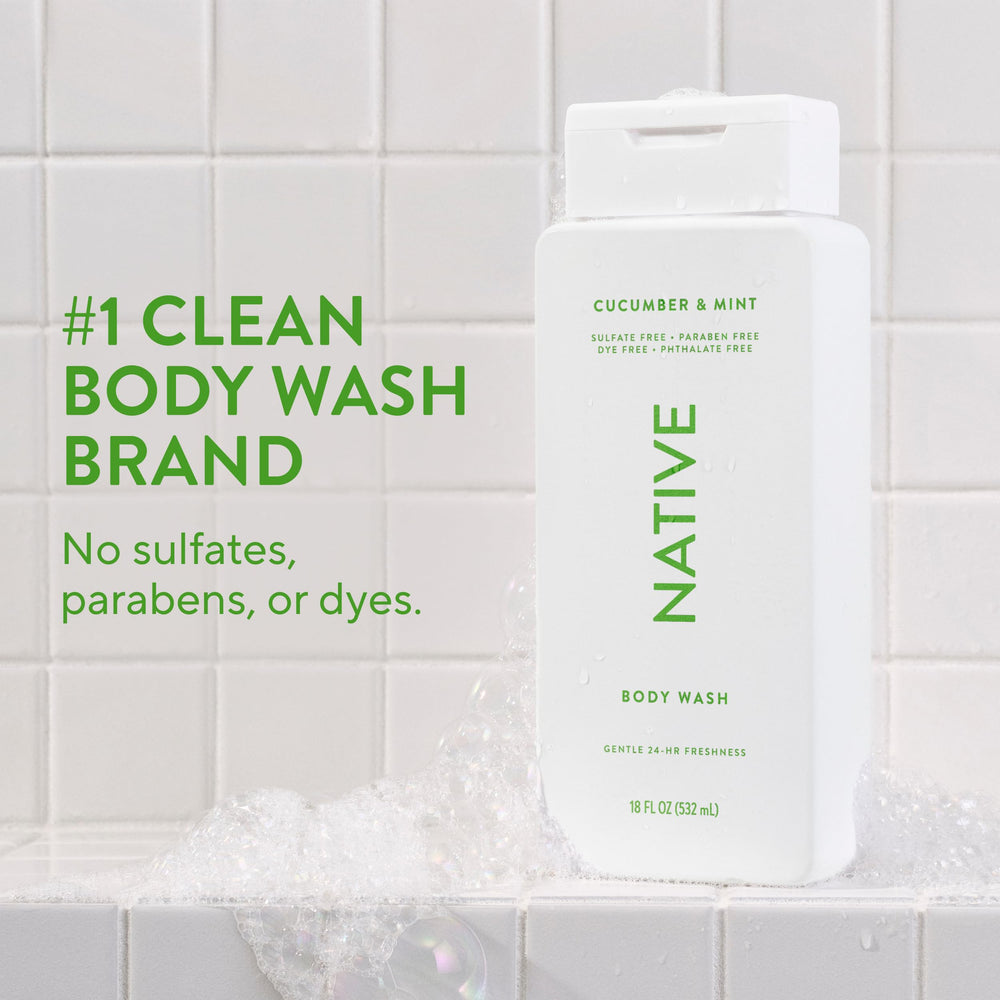 Native Gel Douche Concombre Menthe, mousse riche pour une douceur renouvelée.