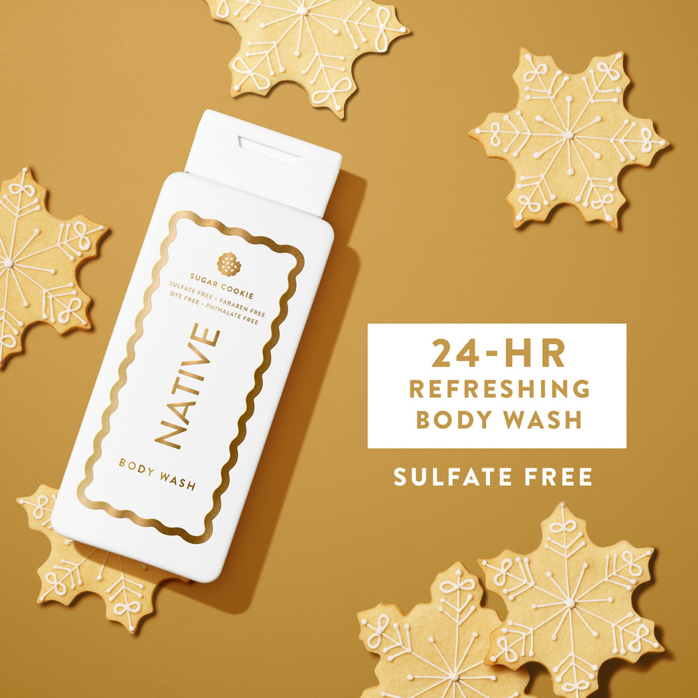 Native Gel Douche Édition des Fêtes, mousse riche captant la douceur pendant la douche.