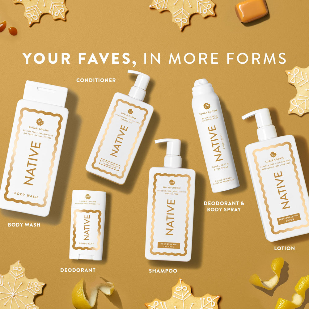 Native Gel Douche Édition des Fêtes, parfum gui frais pour une sensation revitalisante.