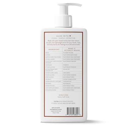 Native Hydratant Corporel, emballage pompe pratique pour application rapide.