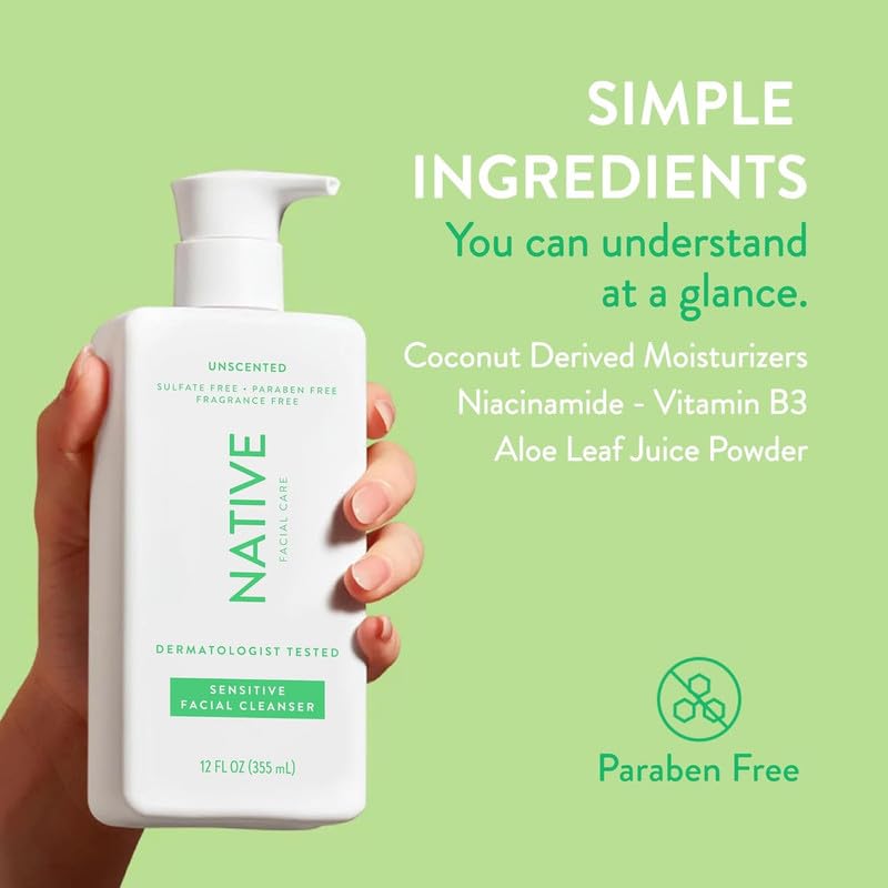 Native nettoyant visage sensible — vitamine B3 pour éclat naturel.