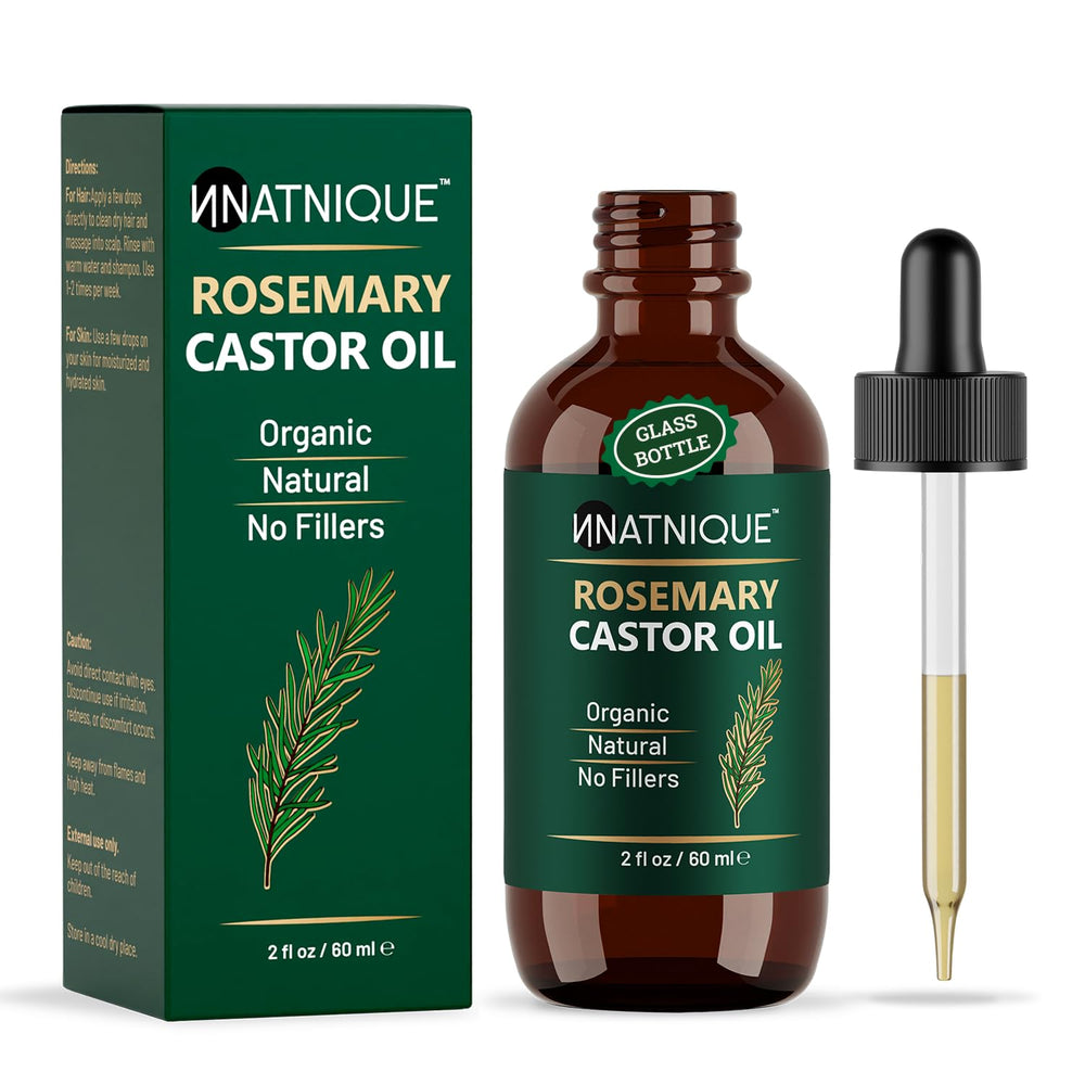 Natnique huile ricin romarin bouteille: soutien croissance capillaire.